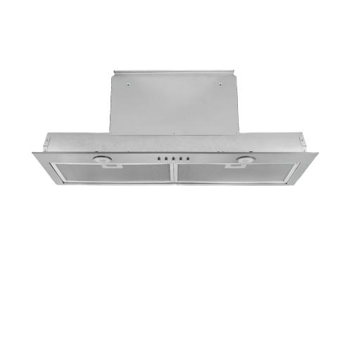 stainless steel power pack insert with dual fan controls and LED lighting for over the range hood in kitchen appliances