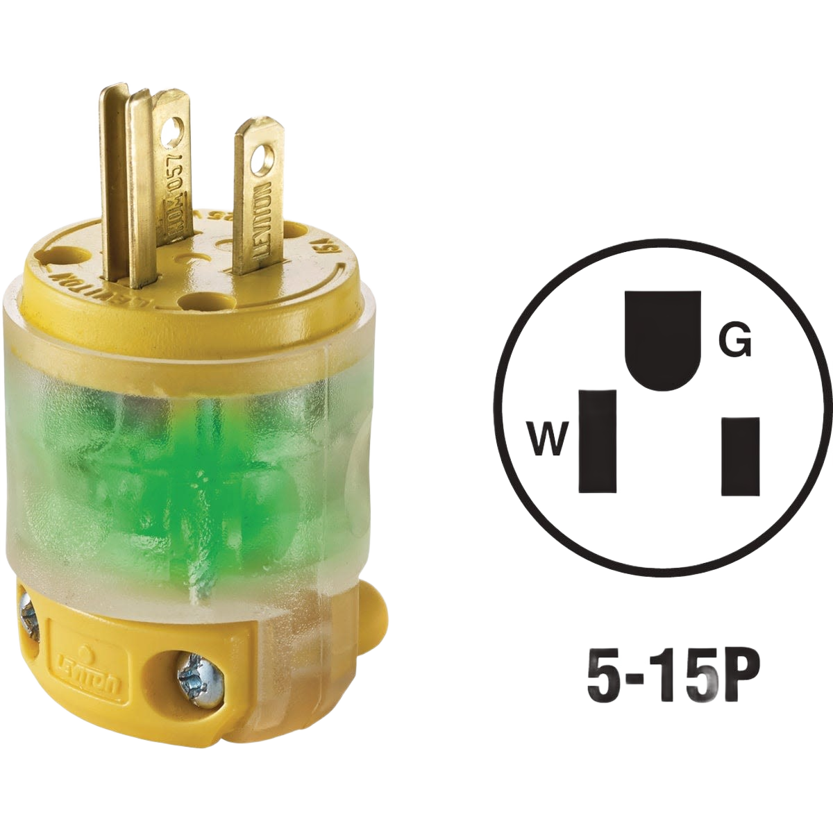 Yellow and translucent PVC illuminated cord connector with green neon indicator light for electrical wiring projects under $50 collection