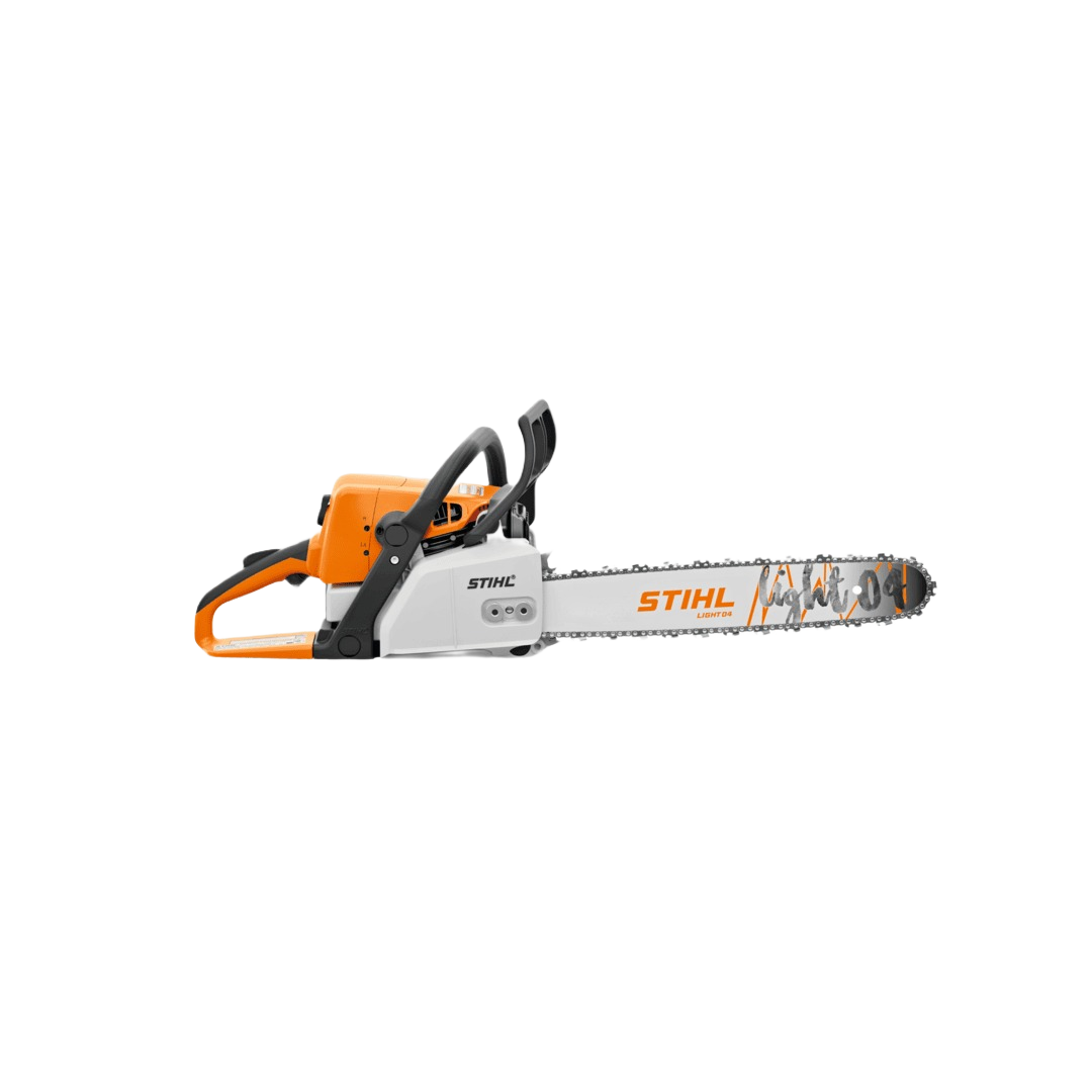 Orange and white high-performance compact gas chainsaw with ergonomic handle and sharp cutting chain for home improvement tasks