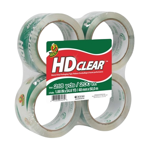 Clear heavy-duty packaging tape 4-pack with strong acrylic adhesive for home improvement and packaging needs under $50 category