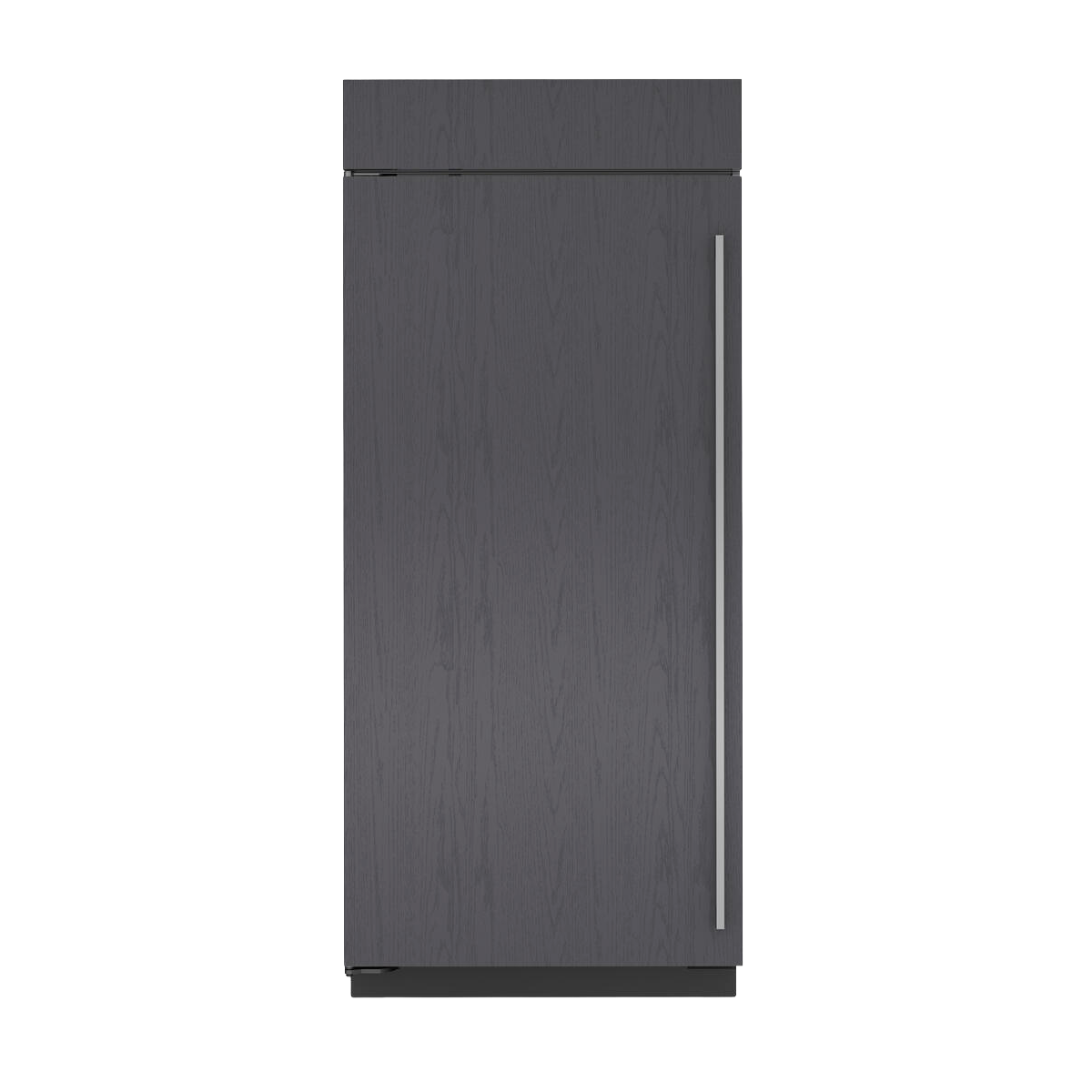 Tall dark wood-finished freezer with integrated handle, designed for kitchen and appliance use in premium collections