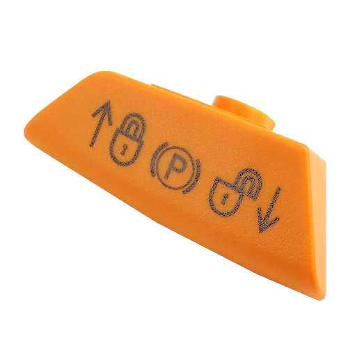 Orange plastic park lock paddle with black lock symbols for John Deere parts and lubricants collection under $50