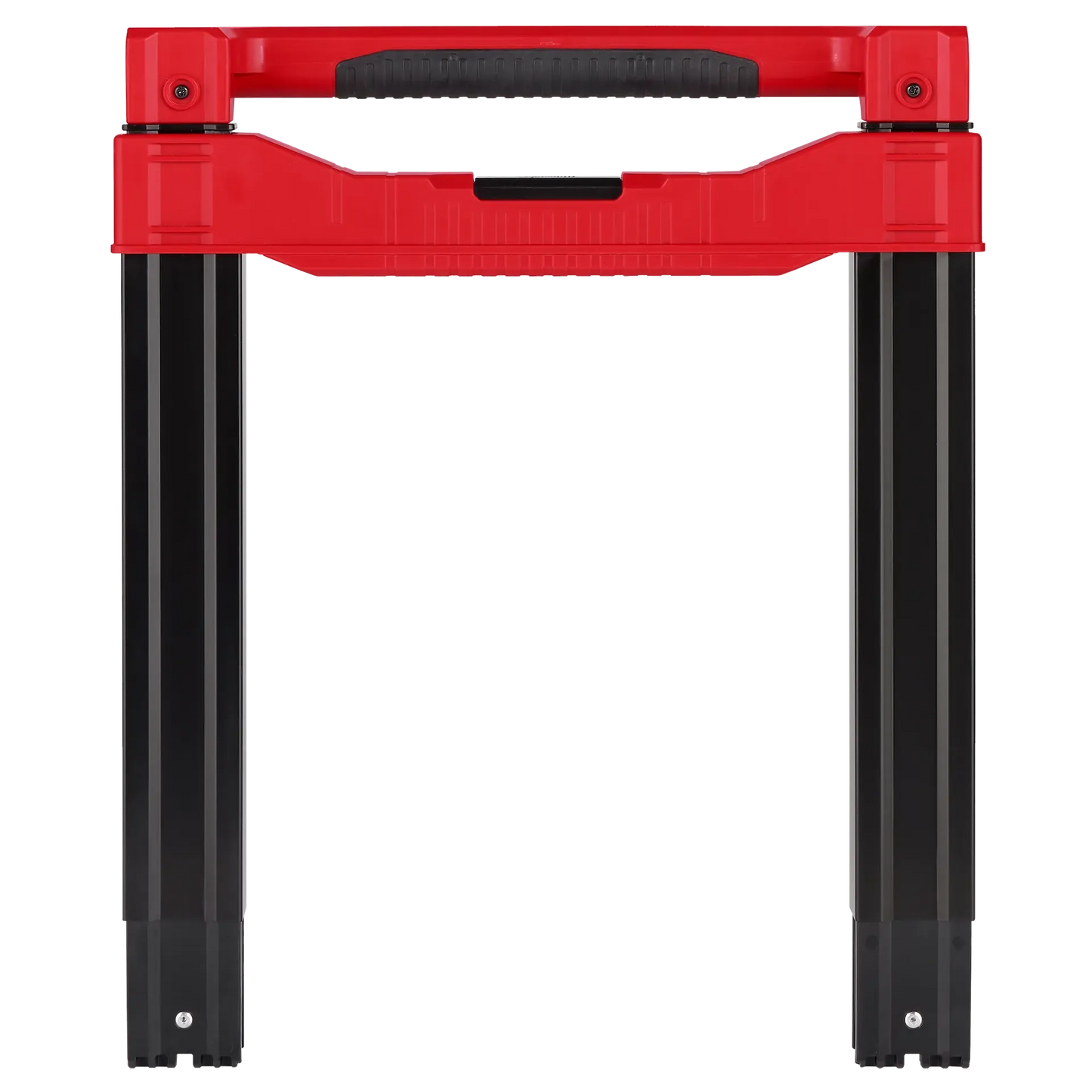 Low-profile red and black handle designed for durable attachment to rolling tool boxes in home improvement.
