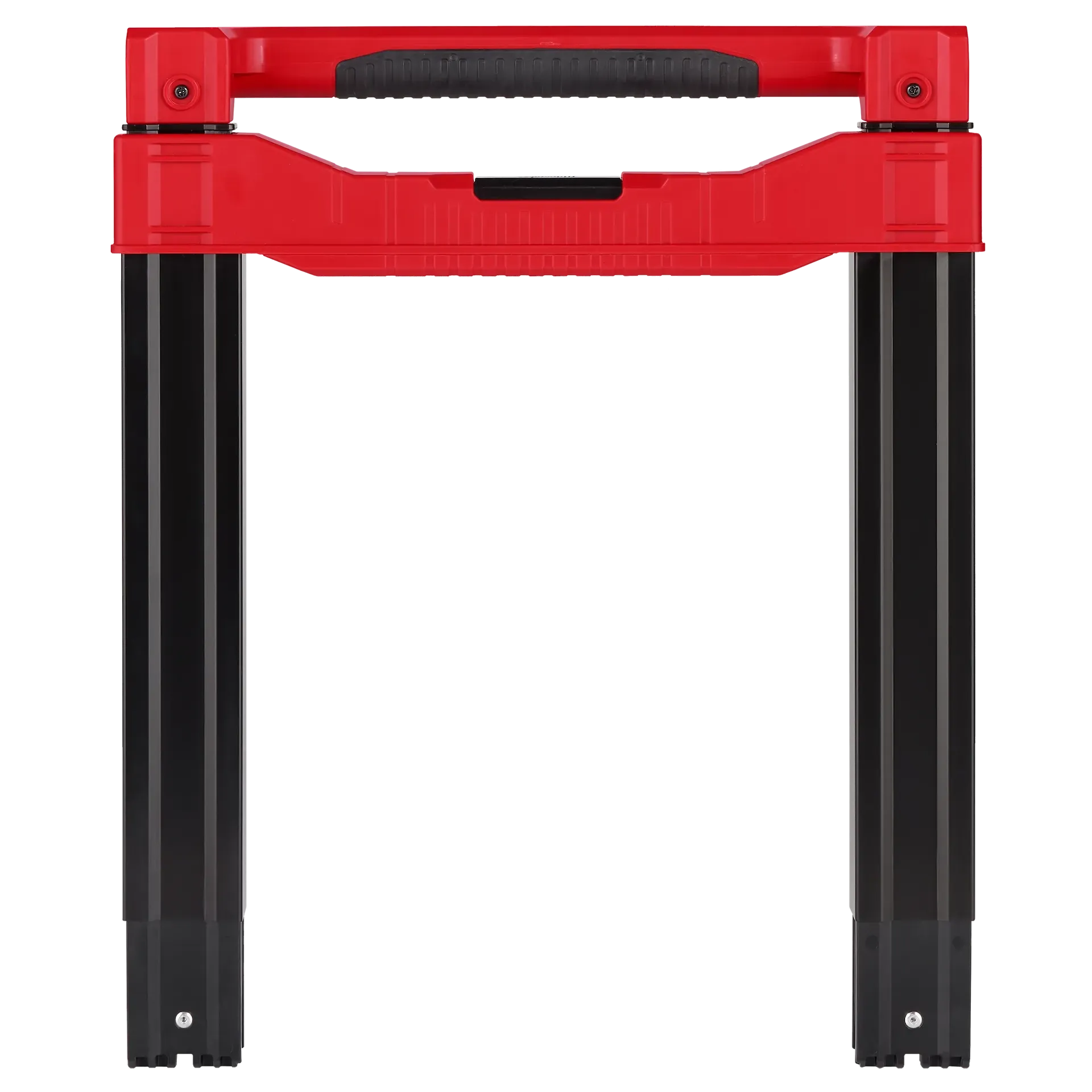 Low-profile red and black handle designed for durable attachment to rolling tool boxes in home improvement.