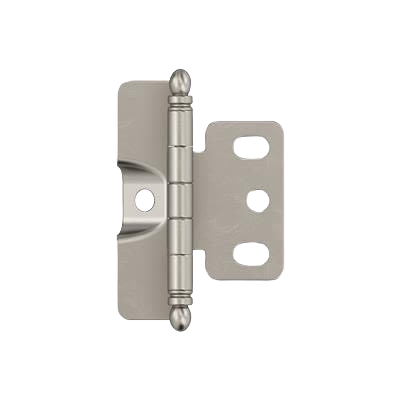 Satin nickel full wrap cabinet hinge with ball tip design for 3/4 inch door thickness in home improvement tasks