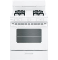 white free-standing gas range with four burners and oven from kitchen and appliances collection