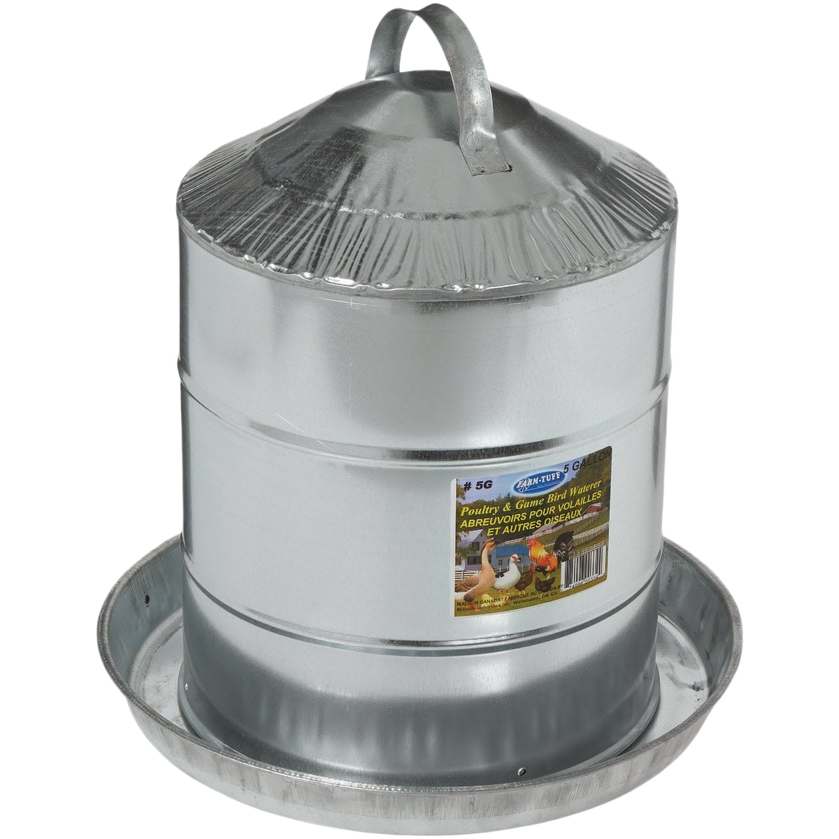 5 gallon galvanized steel poultry waterer with cone top and handle for farm animal and pet supplies