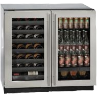 Stainless steel french door beverage center with dual compartments for wine and cans in Beverage Centers at Hartville Hardware