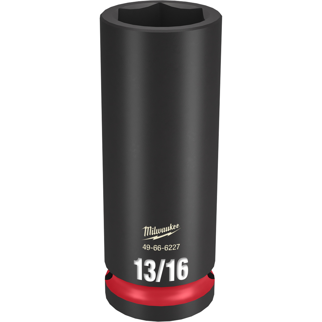 Black impact socket with red ring and clear white size marking for hand tool and woodworking tool collections