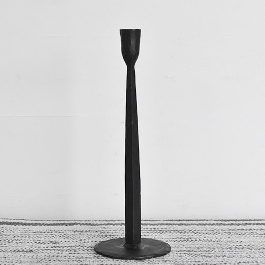Tall black iron candle holder with sleek minimalist design for home accents and decor under $50 collections