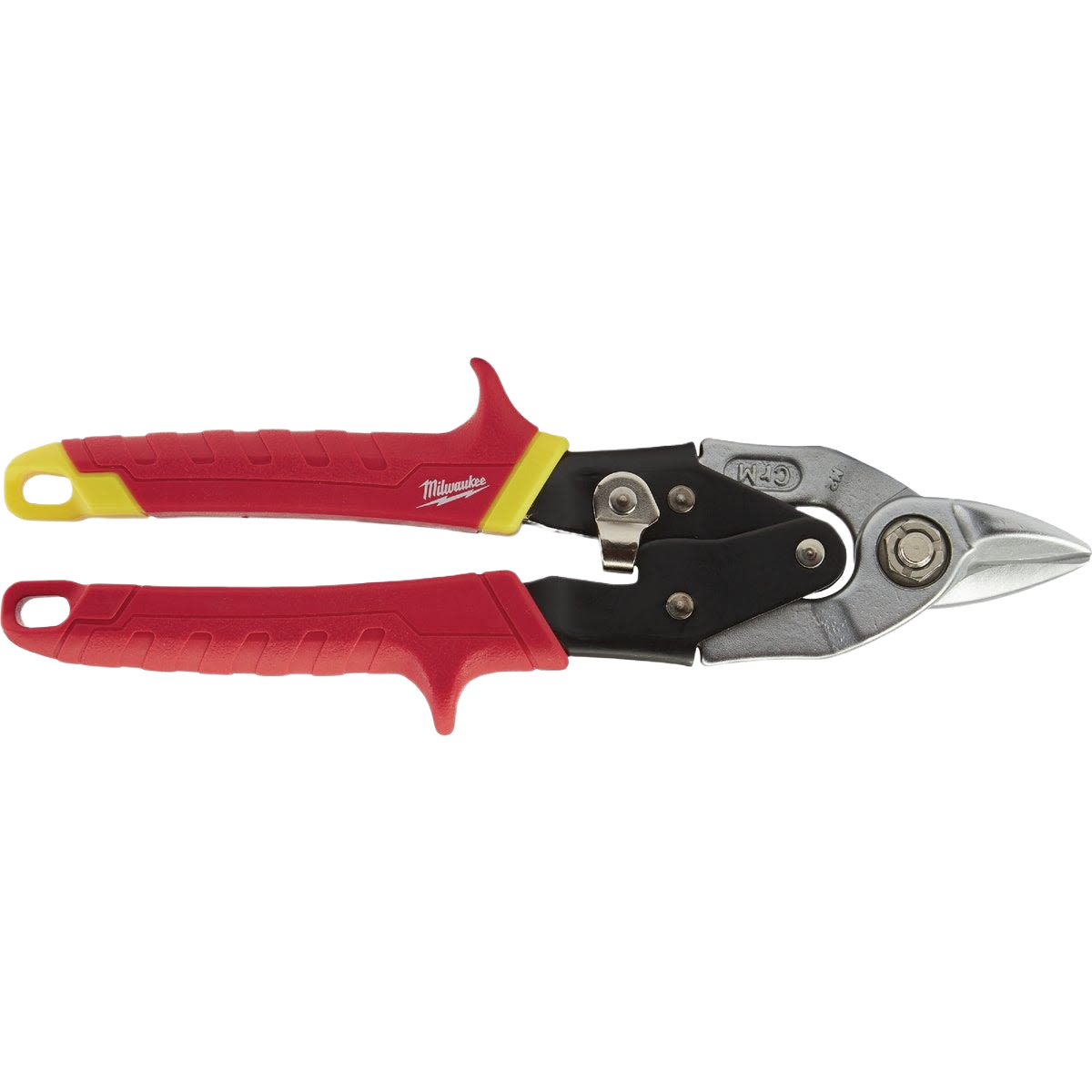 Red and yellow aviation snips with ergonomic handles and sharp steel blades for precision cutting in tools and home improvement tasks