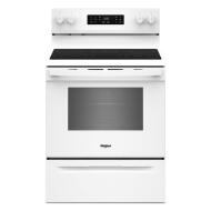 white 30-inch electric range with smooth cooktop, digital controls, and oven in ranges and kitchenware collection