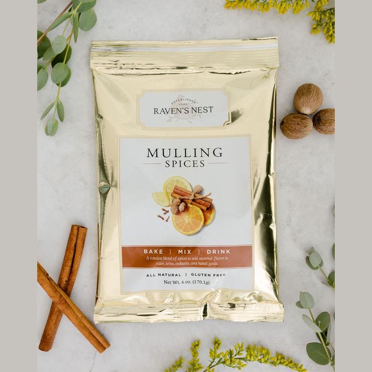 Gold foil package of all-natural gluten-free mulling spices with cinnamon, clove, and citrus for Christmas collections under $50