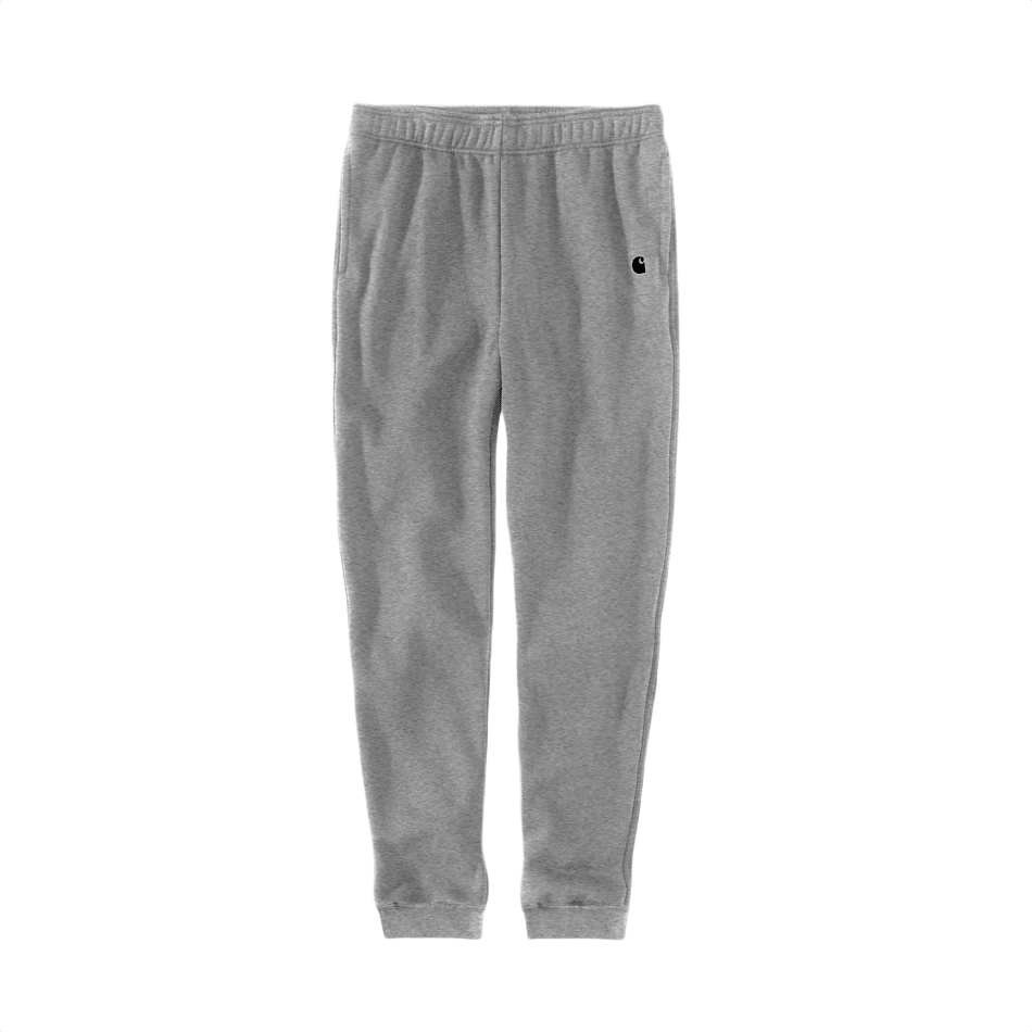 Heather gray men's loose fit sweatpants with elastic waistband and cuffed ankles, featuring a subtle logo on the thigh, part of Clothing & Shoes, Pants, Men, Lounge Pants, and Carhartt collections at Hartville Hardware.
