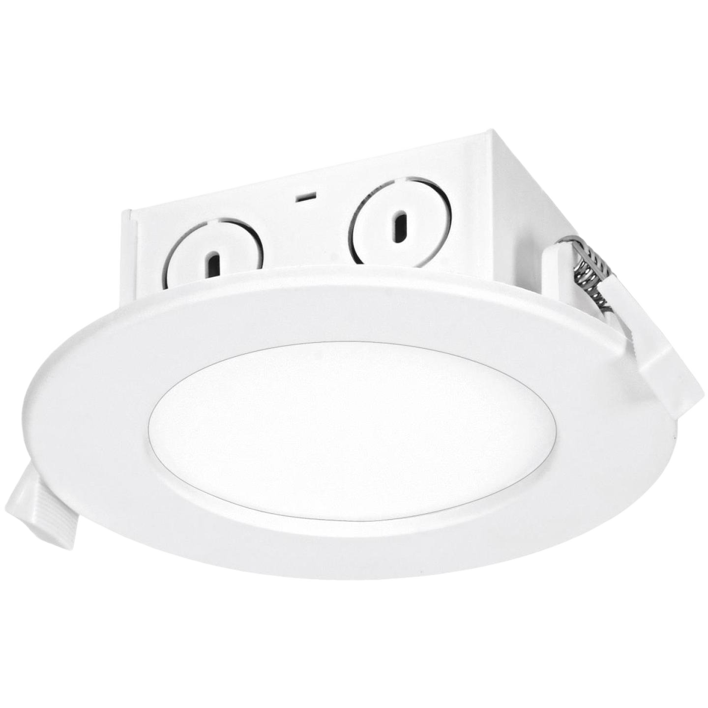 White 4-inch LED edge-lit recessed downlight with direct wire connection for home improvement lighting projects