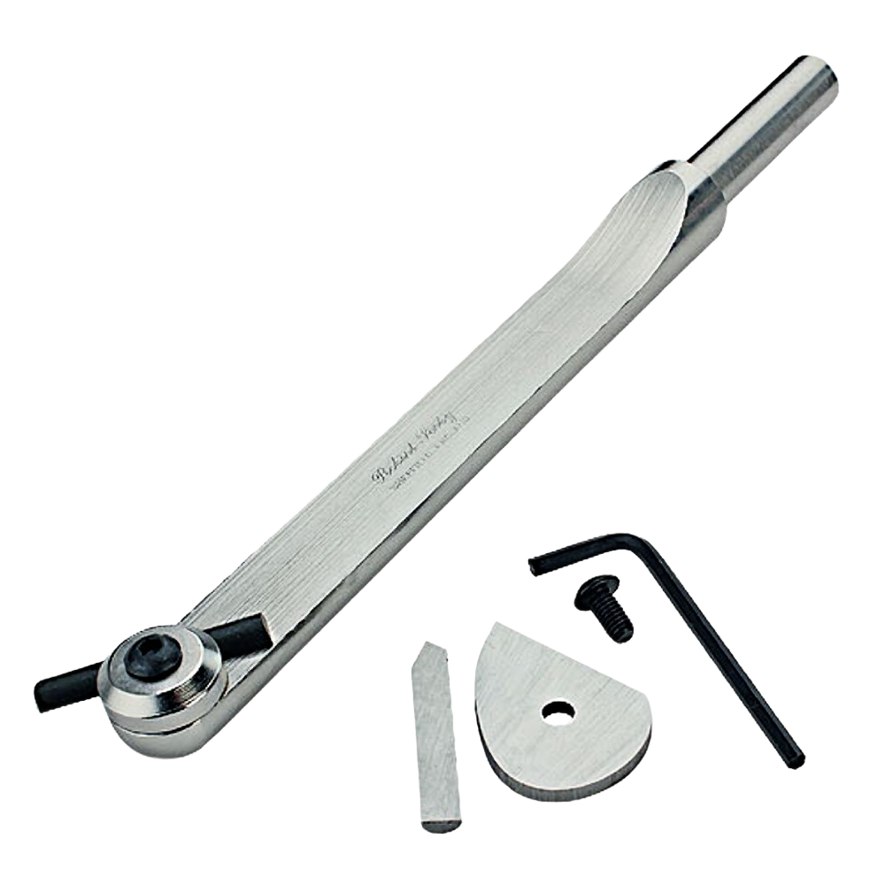 Multi-tip hollowing tool with steel body, curved cutting blades, and hex key for woodturning and home improvement tasks
