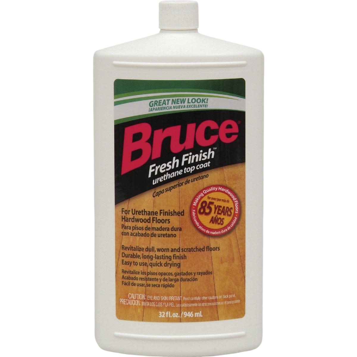 Plastic bottle of urethane top coat for hardwood floor care in cleaning supplies and floor maintenance collections
