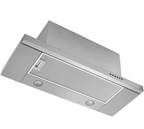stainless steel 36-inch slide-out range hood with dual lights and push button controls in kitchen appliances collection