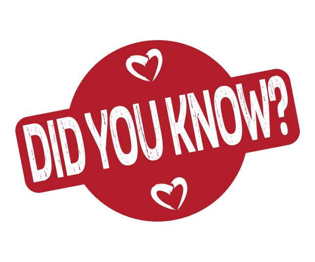 Red circular badge with distressed white text reading "DID YOU KNOW?" and two small heart illustrations above and below the text.
