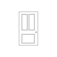 Simple gray icon of a classic door with rectangular panels and a round doorknob, symbolizing home entry or interior design.