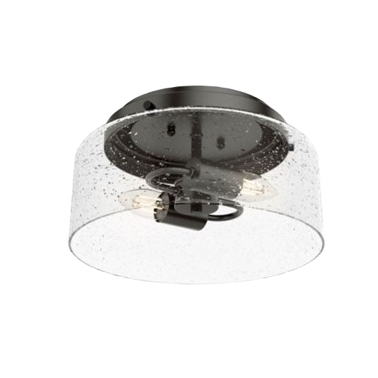 Two-light flush mount fixture with noble bronze finish and clear seeded glass for indoor ceiling lighting collections