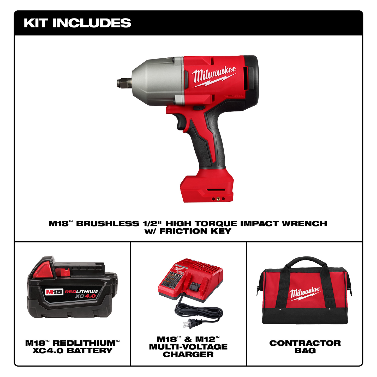 Milwaukee M18™ Brushless 1/2" High Torque Impact Wrench w/ Friction Ring Kit