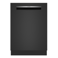 Front-facing view of a sleek black built-under dishwasher with a minimalist handle, perfect for dishwashers, built-in dishwashers, and kitchen appliance collections.
