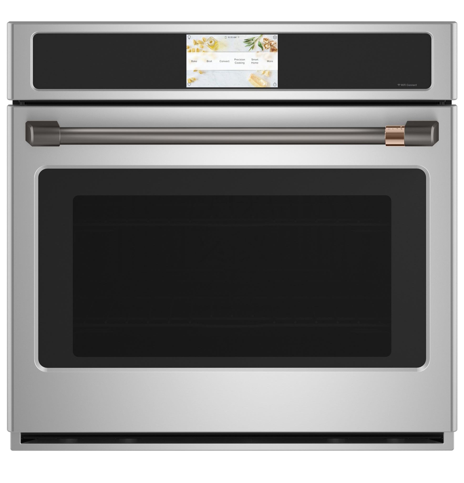 Stainless steel built-in convection wall oven with touchscreen control and modern handle in kitchen appliances collection