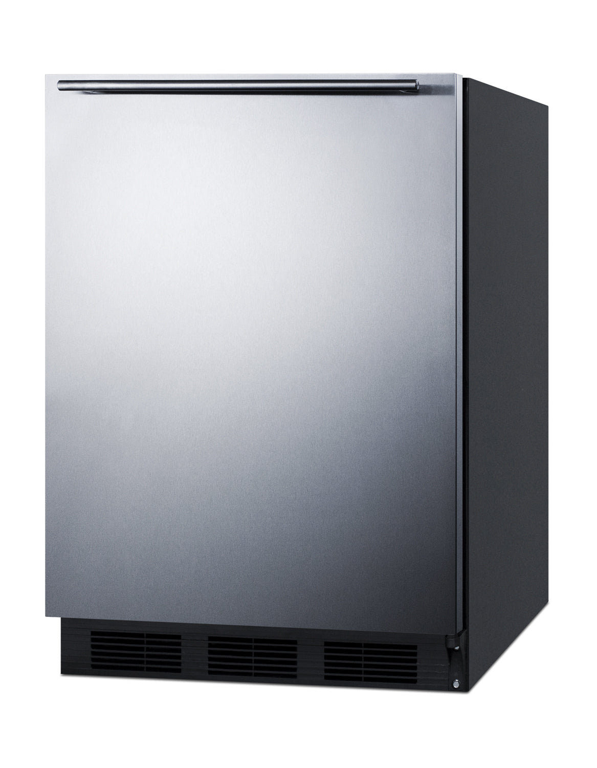 24-inch wide built-in undercounter all-refrigerator in stainless steel with left hand door swing for kitchens