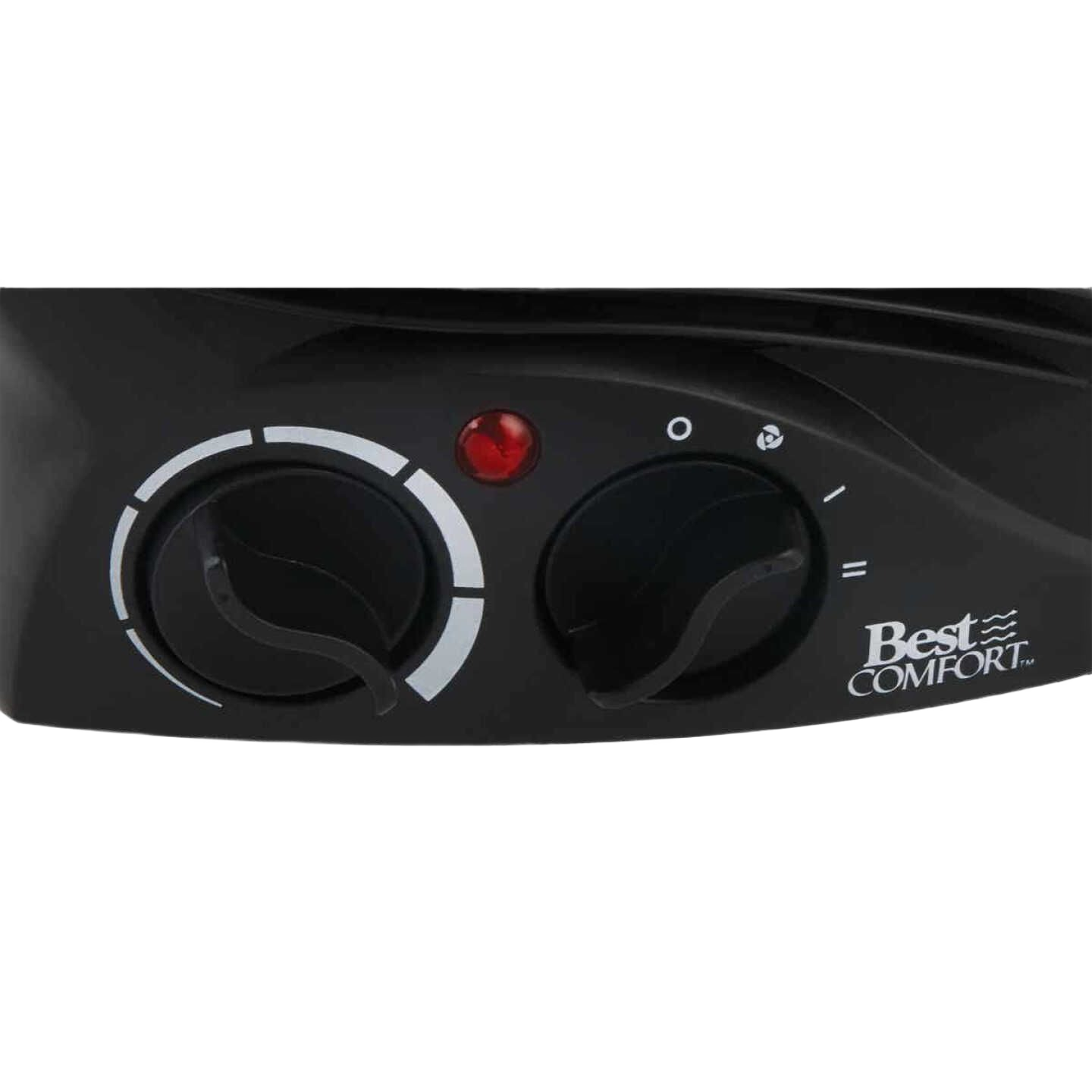 Black electric space heater control panel with dual knobs and indicator light for home improvement under $50 collection