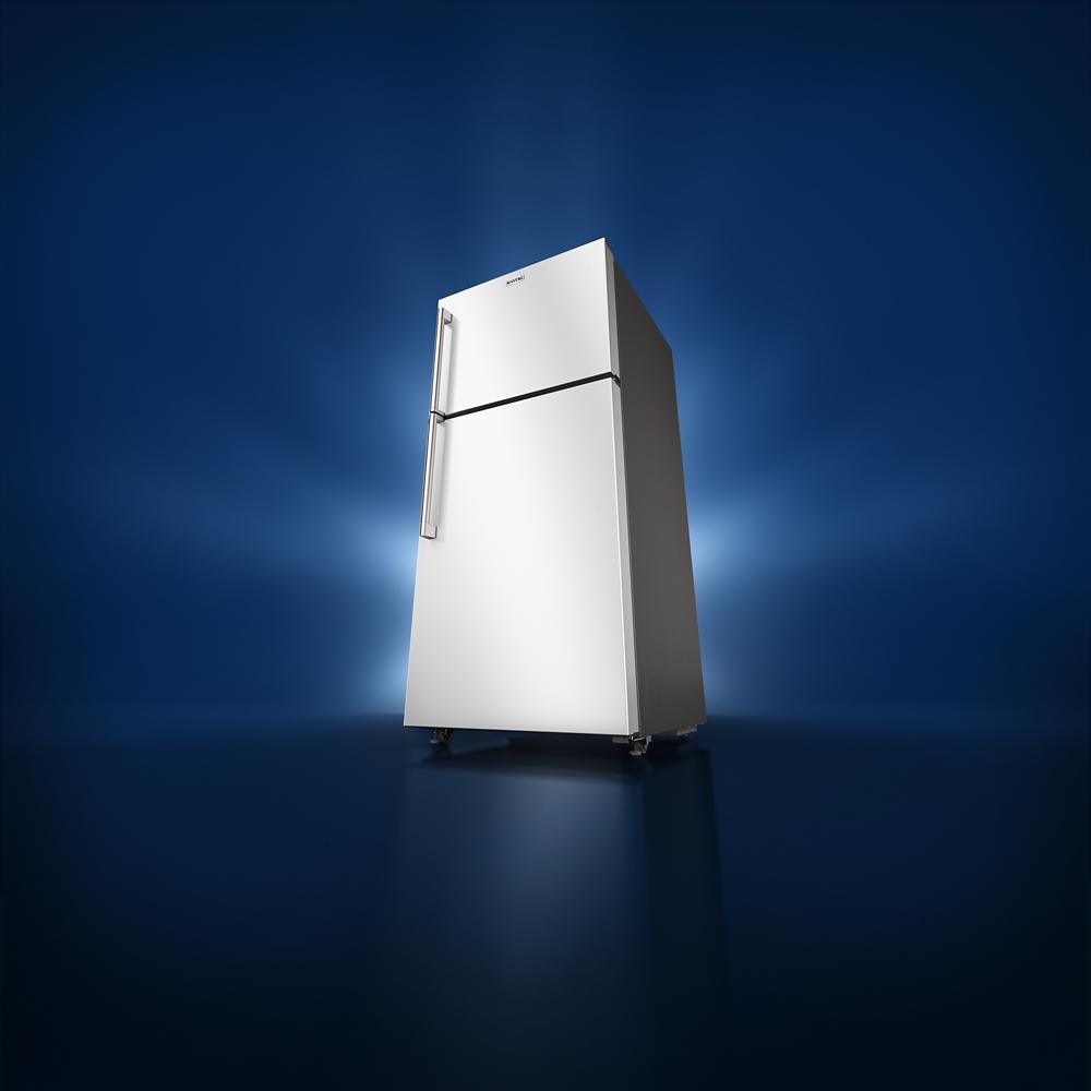 30-inch top-freezer refrigerator in stainless steel finish with sleek vertical handles in kitchen appliances collection