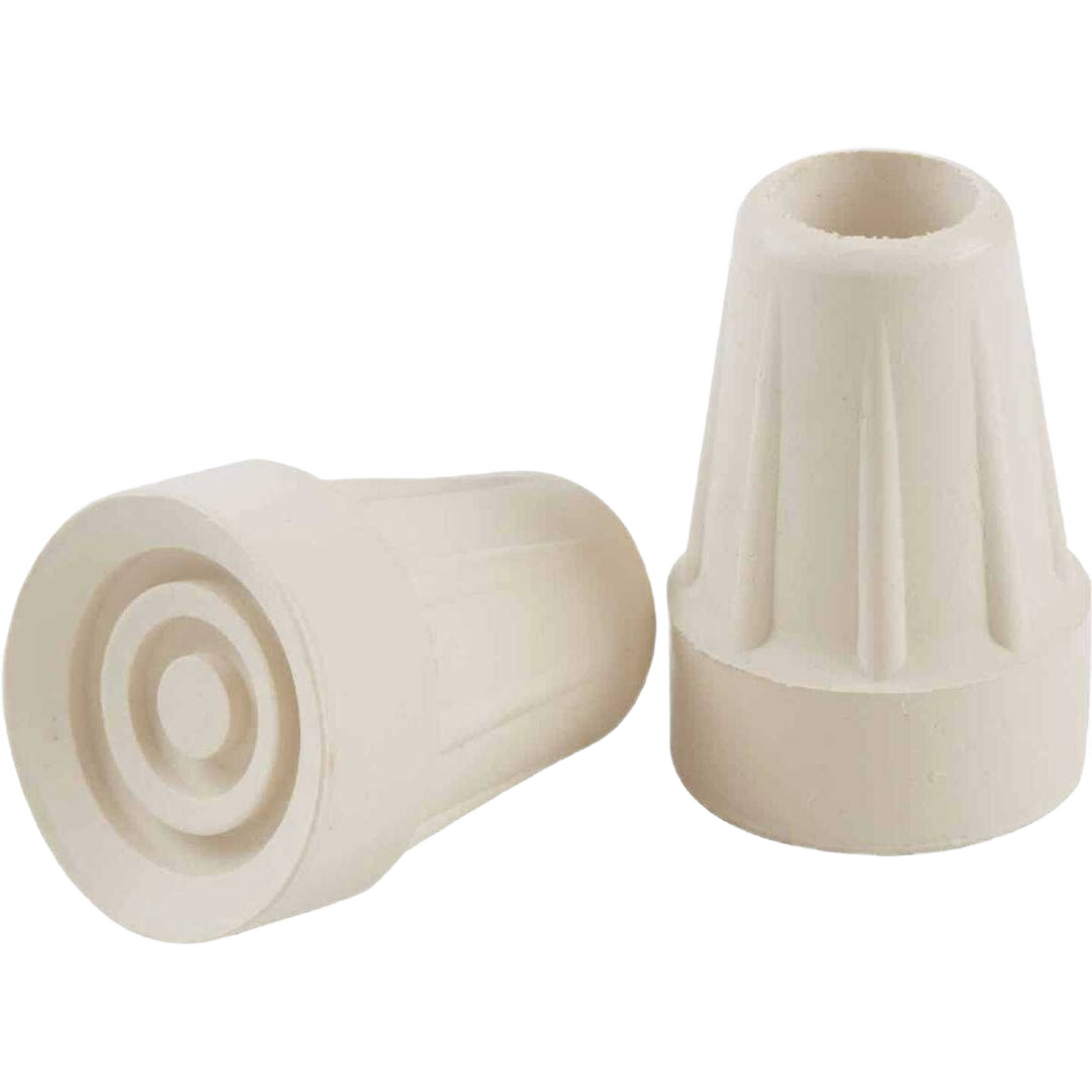Pair of off white rubber tip protectors with steel disc reinforcement for crutches and walkers in hardware collections under $25