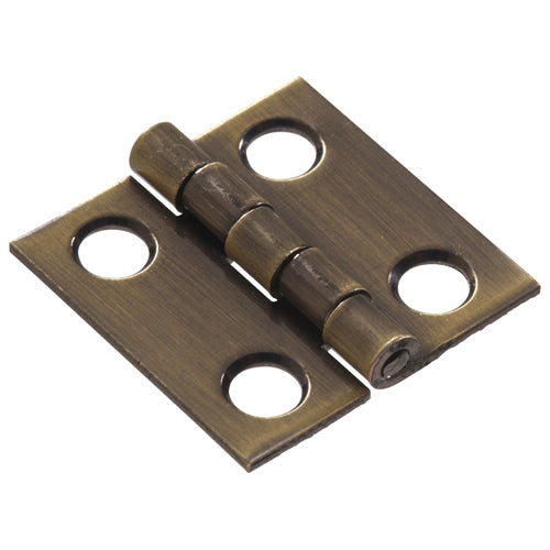 Solid brass broad hinge in antique brass finish with four mounting holes for home improvement projects