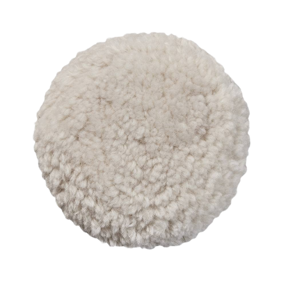 Round 3-inch wool pad with dense fibers designed for polishing and finishing in tools and home improvement projects