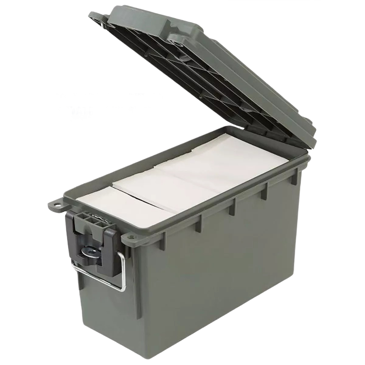 Green durable outdoor storage box with hinged lid and latch for organizing tools and gear in Storage & Organization collections