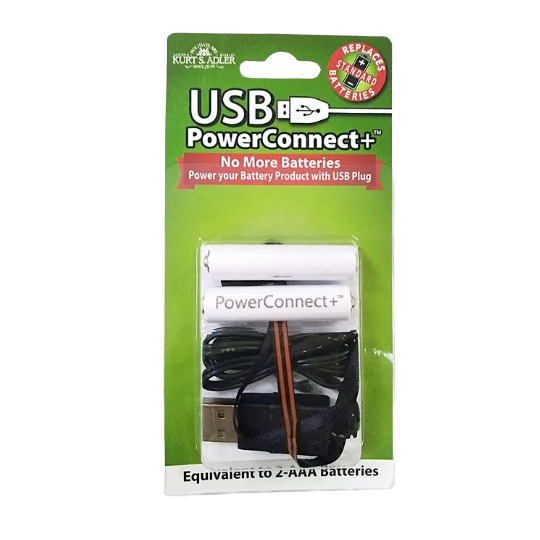 USB PowerConnect+ converter with cable replacing 2 AAA batteries for Christmas and home improvement use
