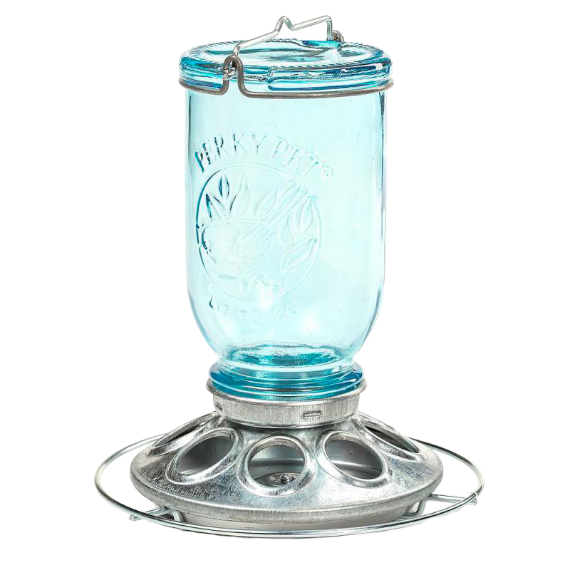 Perky-Pet Mason Blue Glass Mason Jar Bird Feeder, 8 in.