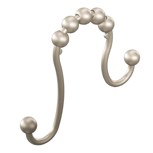 Brushed nickel shower curtain ring with smooth-rolling ball bearings for bathroom accessories and hardware collections
