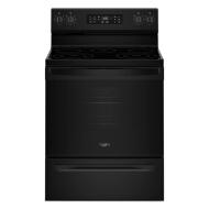Black 30-inch electric range with smooth cooktop, digital controls, and steam cleaning for kitchen appliances collections