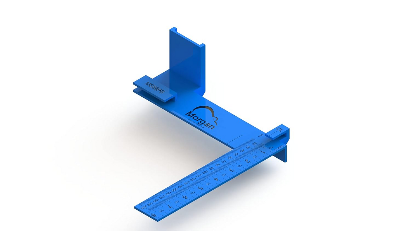 Blue plastic woodworking square with measurement markings for precision in home improvement and hand tools collections under $50