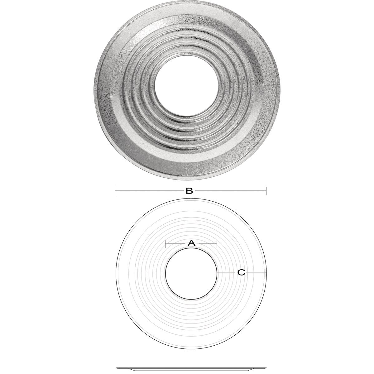 Metal vent collar with concentric ridges for gas vent installation in home improvement projects