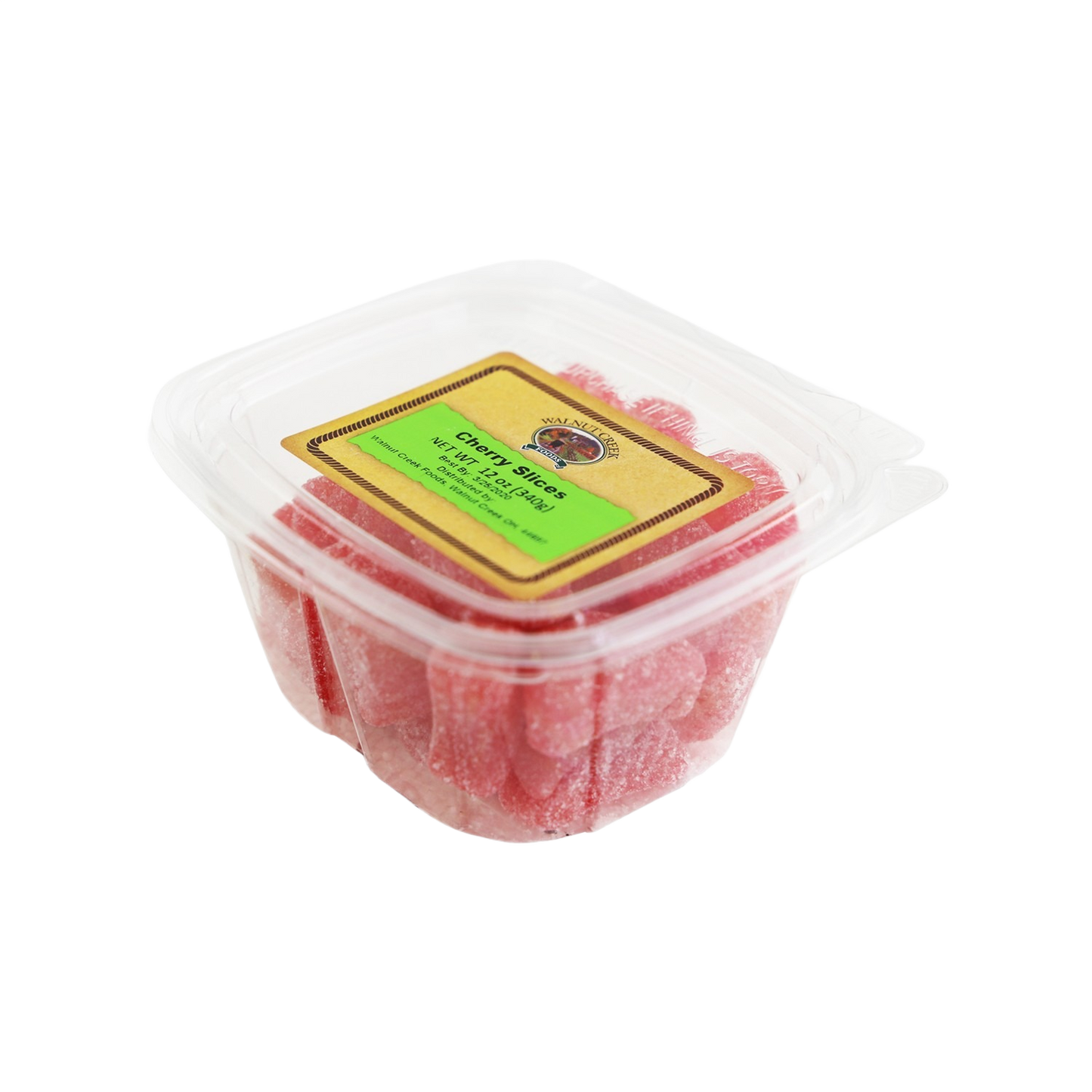 Clear plastic tub of sugar-coated cherry slices candy in red from Chocolates & Candies and Candy collections