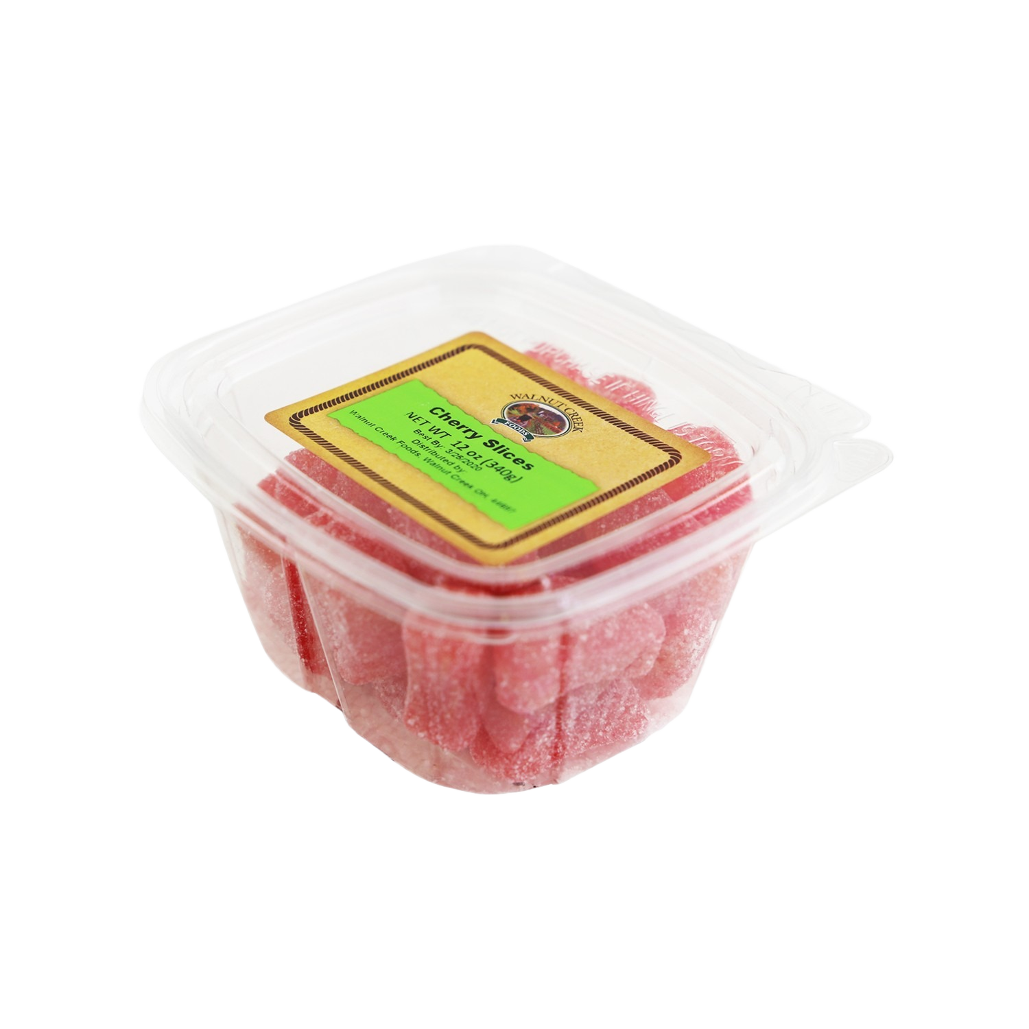 Clear plastic tub of sugar-coated cherry slices candy in red from Chocolates & Candies and Candy collections
