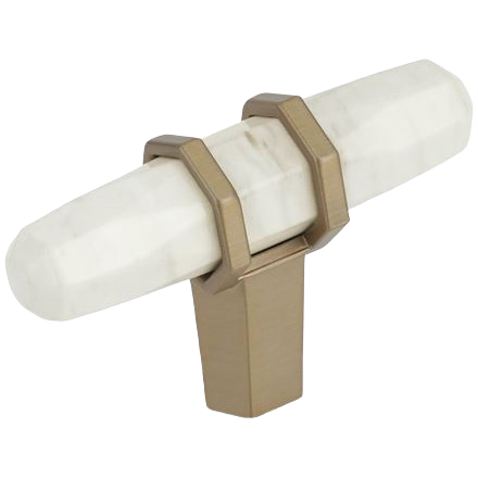 Marble white handle with golden champagne finish mount for cabinet or drawer hardware in home improvement projects