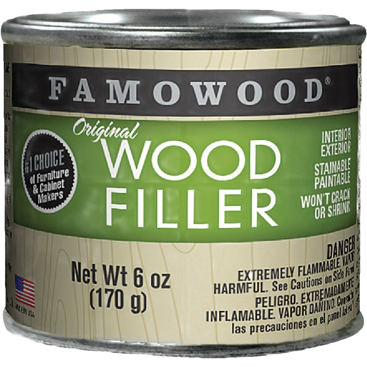 6 oz container of natural wood filler for interior and exterior use in sanding, patching, and repair collections under $50