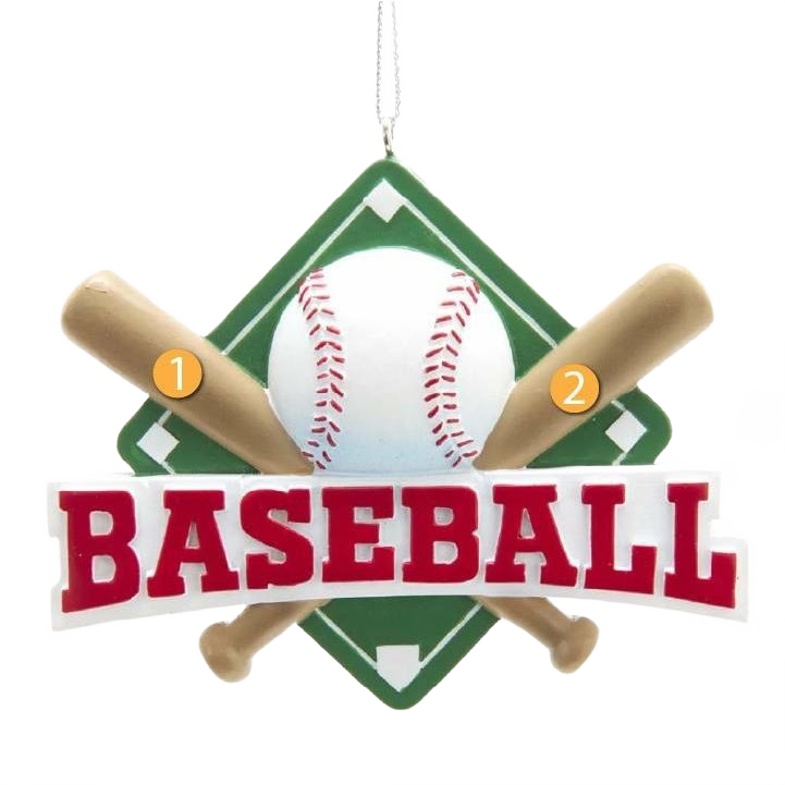 Personalized baseball ornament with crossed bats and diamond background for Christmas Ornaments & Tree Decorations collection