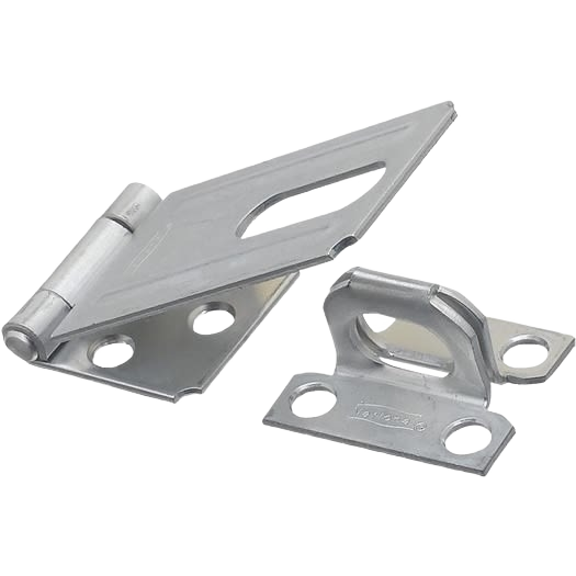 Zinc-plated non-swivel safety hasp with brass pin for secure door and cabinet protection in home improvement projects