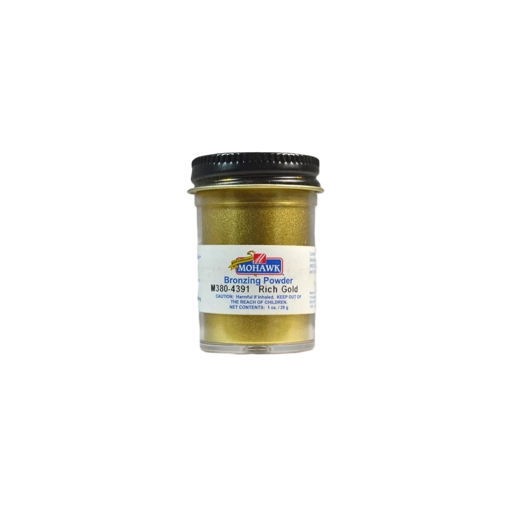 Small jar of Mohawk bronzing powder in rich gold color for home improvement and paint supplies collections.