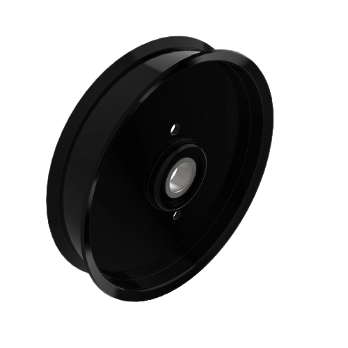 Black metal traction drive pulley wheel with central bearing for equipment and home improvement tools