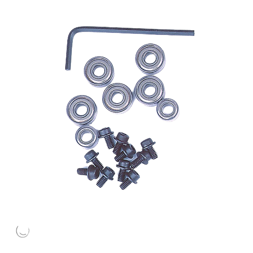 Set of metal bearings, screws, and hex wrench for tool repair in power tool accessories and home improvement collections